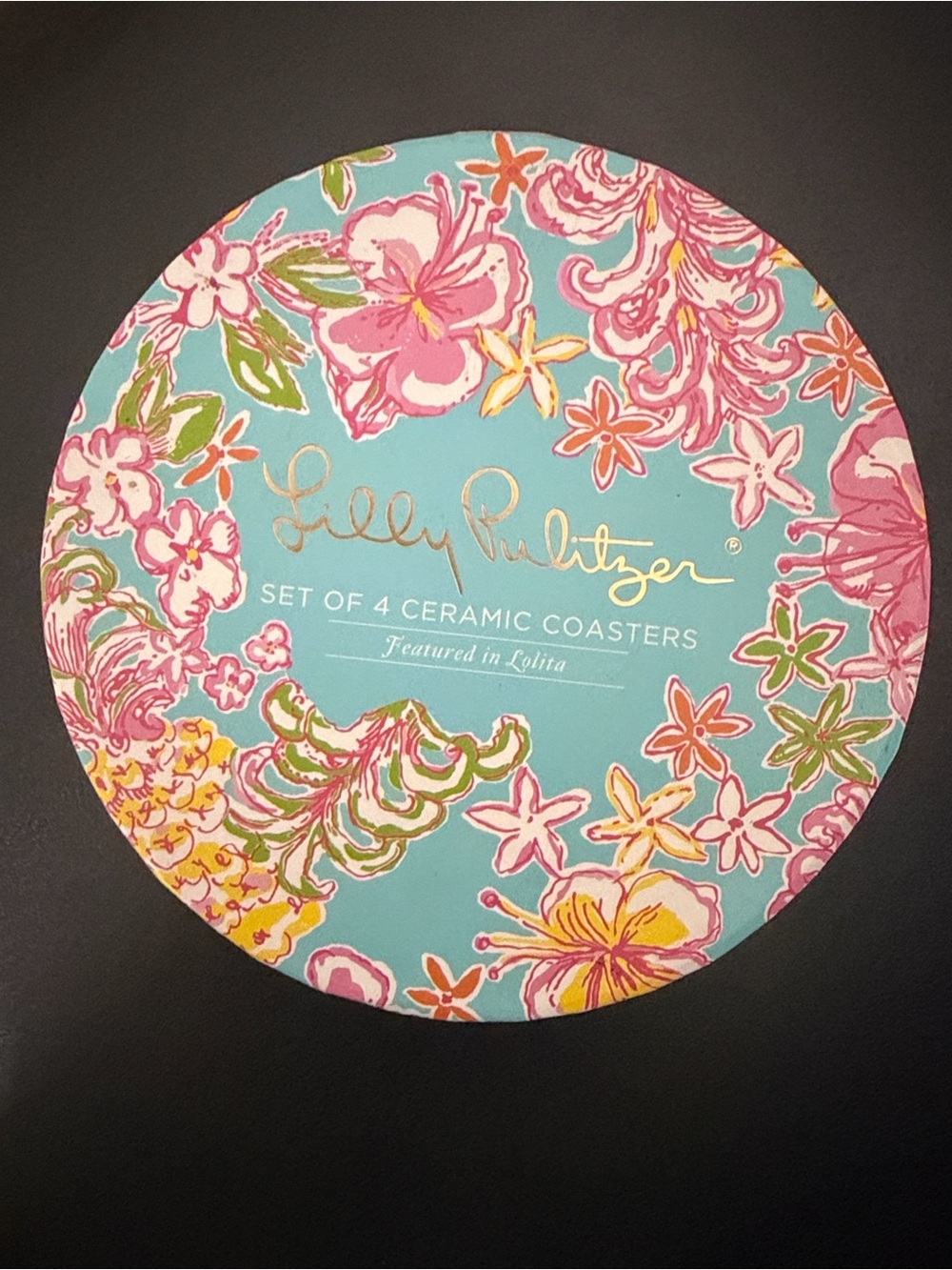 Lilly Pulitzer Breakwater Blue Floral Coaster Set with Pink Accents